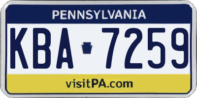 PA license plate KBA7259