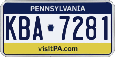 PA license plate KBA7281