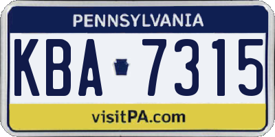 PA license plate KBA7315