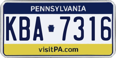 PA license plate KBA7316