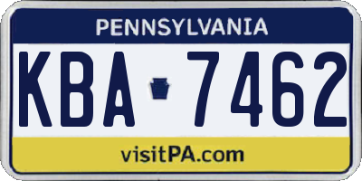 PA license plate KBA7462