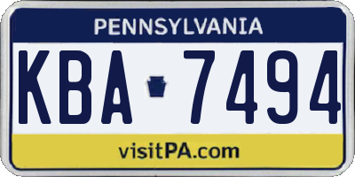 PA license plate KBA7494