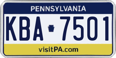 PA license plate KBA7501