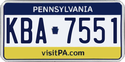 PA license plate KBA7551