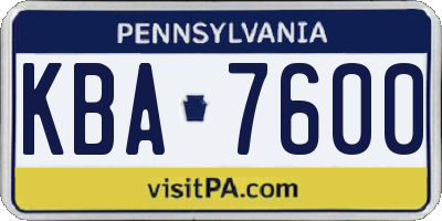 PA license plate KBA7600