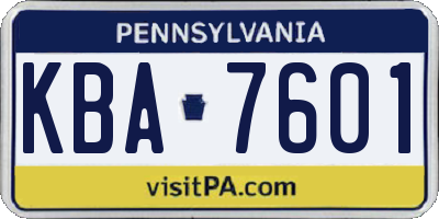 PA license plate KBA7601