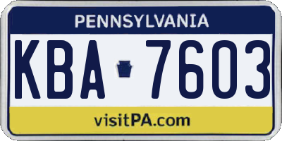 PA license plate KBA7603