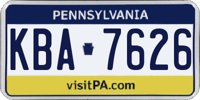 PA license plate KBA7626
