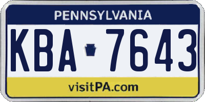PA license plate KBA7643