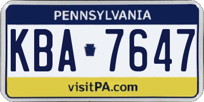PA license plate KBA7647