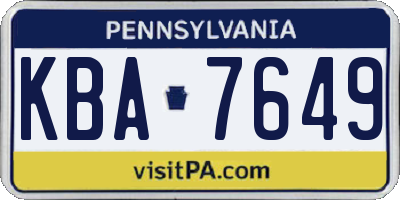 PA license plate KBA7649