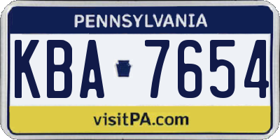 PA license plate KBA7654