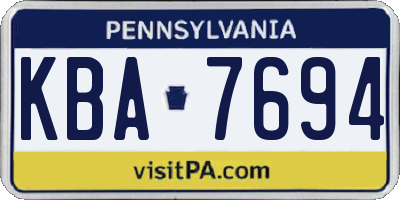 PA license plate KBA7694