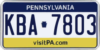 PA license plate KBA7803