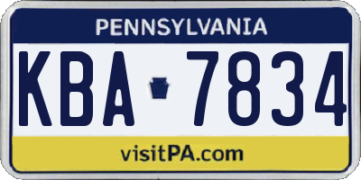 PA license plate KBA7834