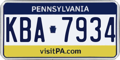 PA license plate KBA7934