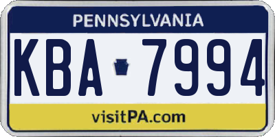 PA license plate KBA7994