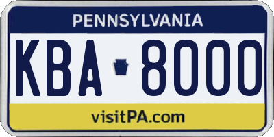 PA license plate KBA8000