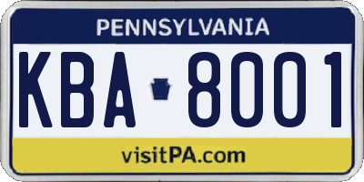 PA license plate KBA8001