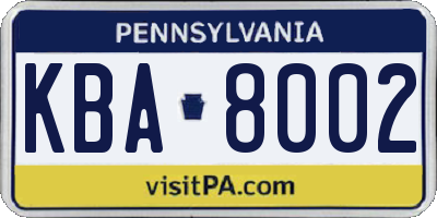 PA license plate KBA8002