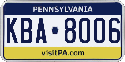 PA license plate KBA8006
