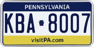 PA license plate KBA8007