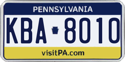 PA license plate KBA8010