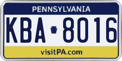 PA license plate KBA8016
