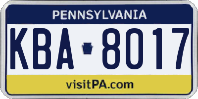 PA license plate KBA8017