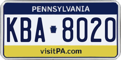 PA license plate KBA8020