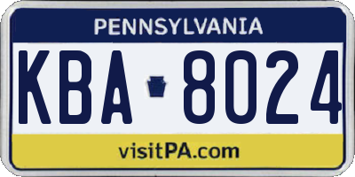 PA license plate KBA8024