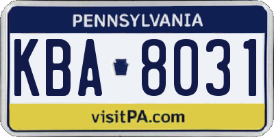 PA license plate KBA8031