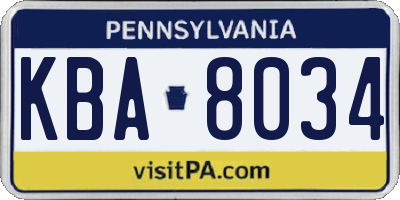 PA license plate KBA8034