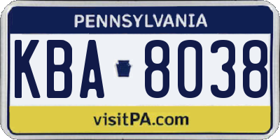 PA license plate KBA8038