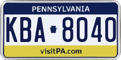 PA license plate KBA8040