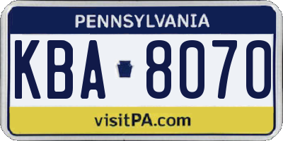 PA license plate KBA8070