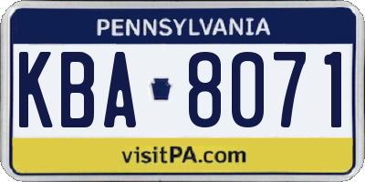 PA license plate KBA8071