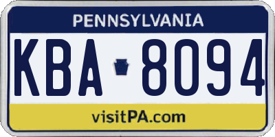 PA license plate KBA8094