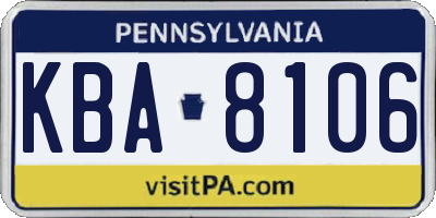 PA license plate KBA8106