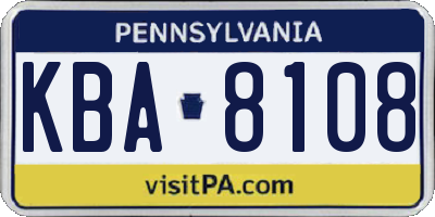 PA license plate KBA8108