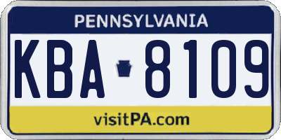 PA license plate KBA8109
