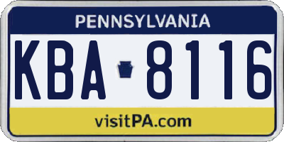 PA license plate KBA8116