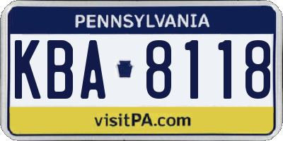 PA license plate KBA8118