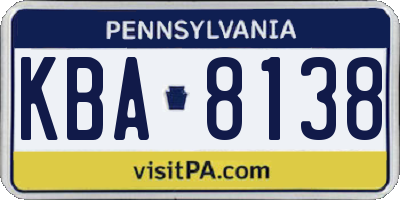 PA license plate KBA8138