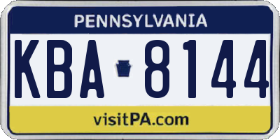 PA license plate KBA8144