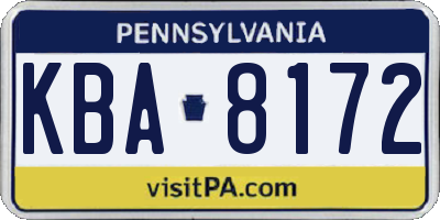 PA license plate KBA8172