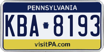 PA license plate KBA8193