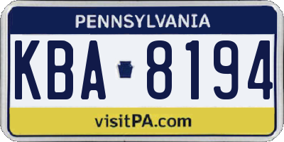 PA license plate KBA8194