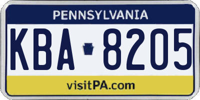 PA license plate KBA8205