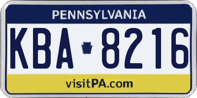 PA license plate KBA8216